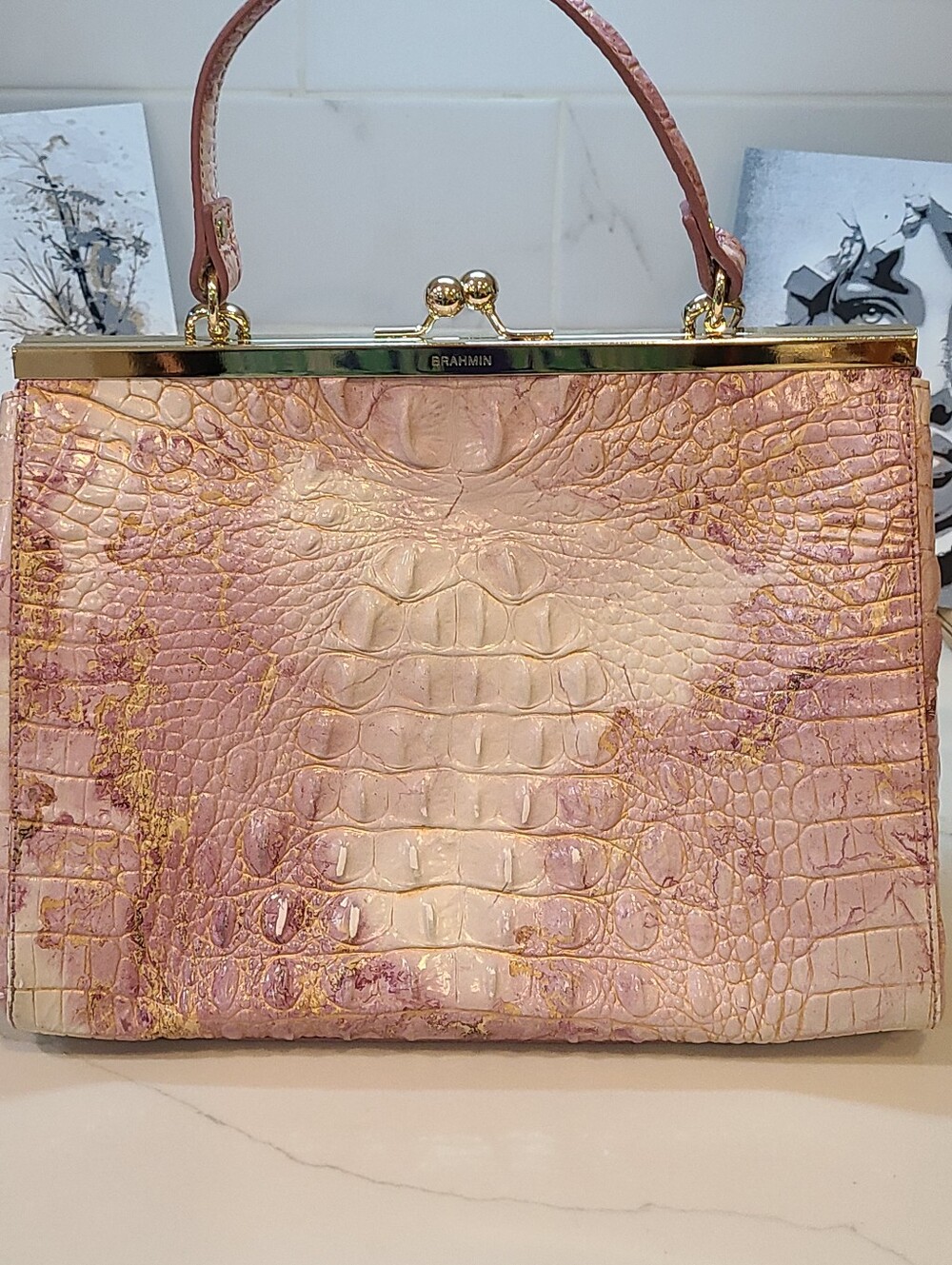 Brahmin Lilac Melbourne Juliette Kisslock Satchel Shoulder Bag RARE Pristine - Picture 10 of 16